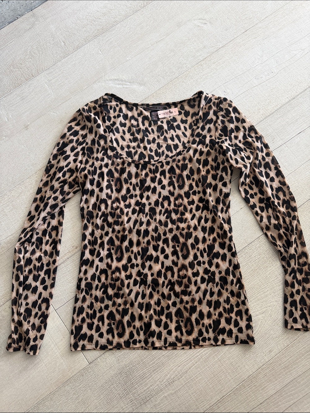 Victoria's Secret Leopard Scoop-Neck Long Sleeve sheer Top